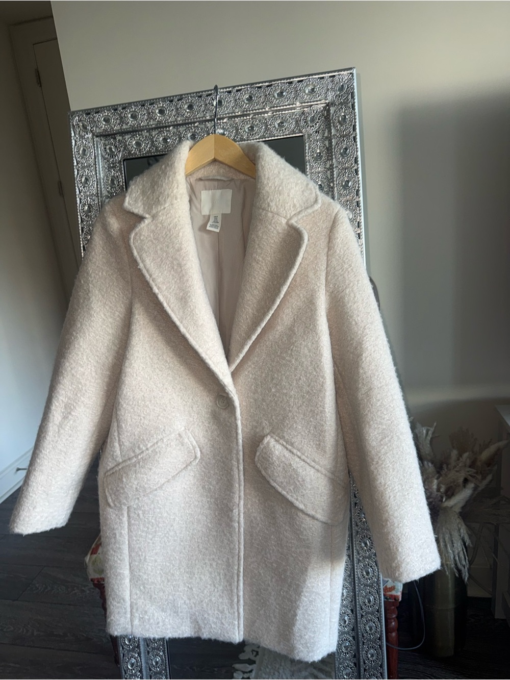 H&M Cream Bouclé Single-Button Pea Coat